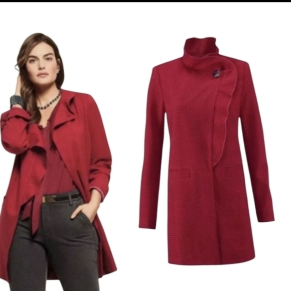 Cabi Stylish Red #3546 "Celebration" Jacket/Coat Red Tonal Houndstooth Sz S - Picture 1 of 14